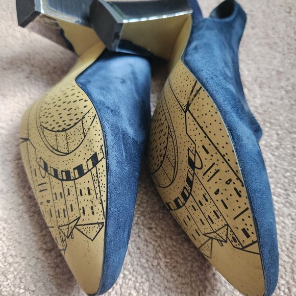 BELLA-VITA women's shoes Blue Leather/Suede Heels size 8W sling back. - Picture 9 of 11